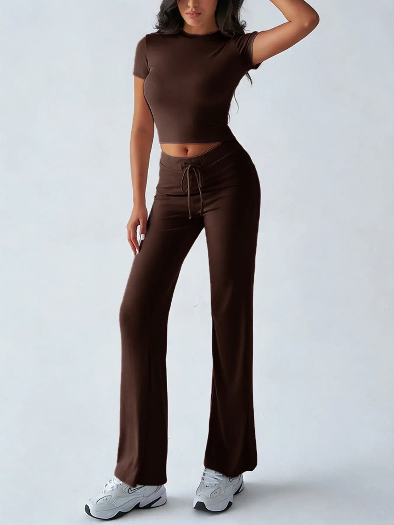 Women's Casual Two-Piece Set: Crop Tee & Drawstring Pants