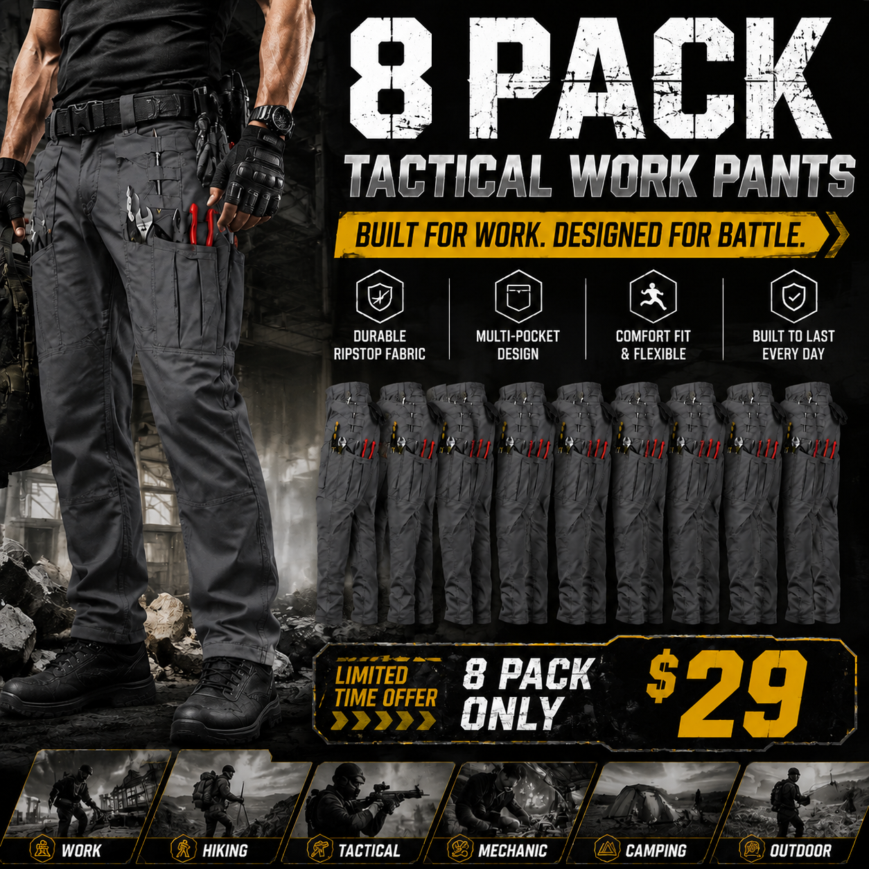 Men's Cargo Pants,Tactical Pants for Men Stretch,Durable Ripstop EDC Work Pants for Hiking