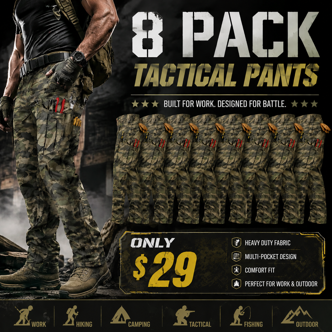 Men's Cargo Pants,Tactical Pants for Men Stretch,Durable Ripstop EDC Work Pants for Hiking