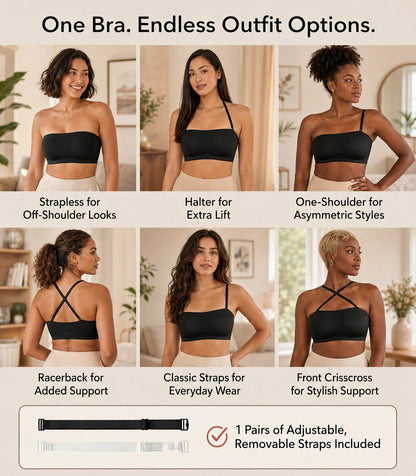 ✨ Convertible Strapless Bandeau Bra with Wireless Comfort, Anti-Slip Grip 👍💃Suitable for All Body Types