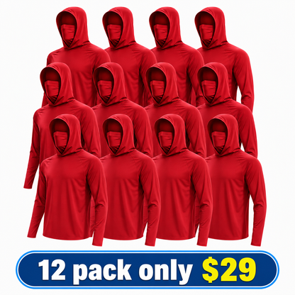 UPF 50+ Long-Sleeve Sun-Protection Hoodie (with Sleeve Pocket and Face Mask)