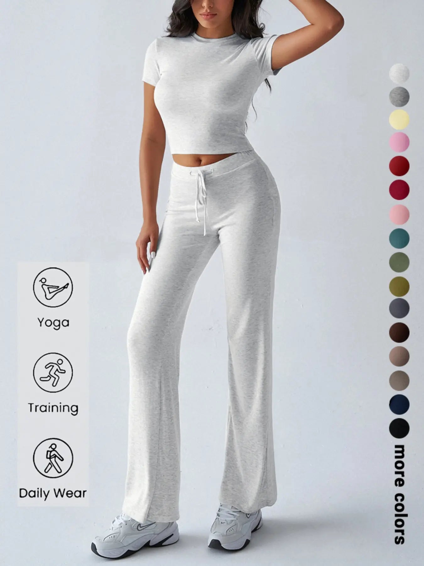 Women's Casual Two-Piece Set: Crop Tee & Drawstring Pants