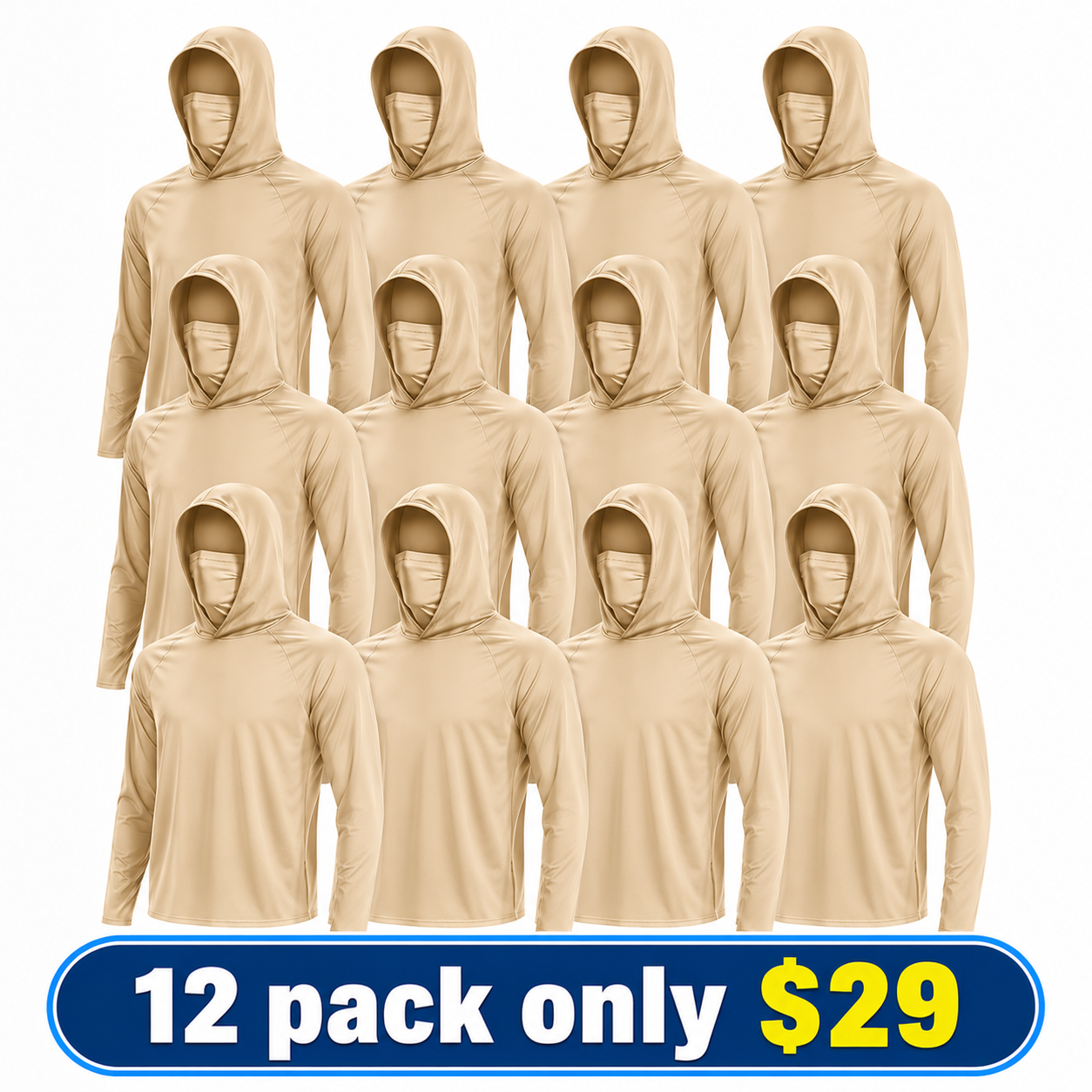 UPF 50+ Long-Sleeve Sun-Protection Hoodie (with Sleeve Pocket and Face Mask)