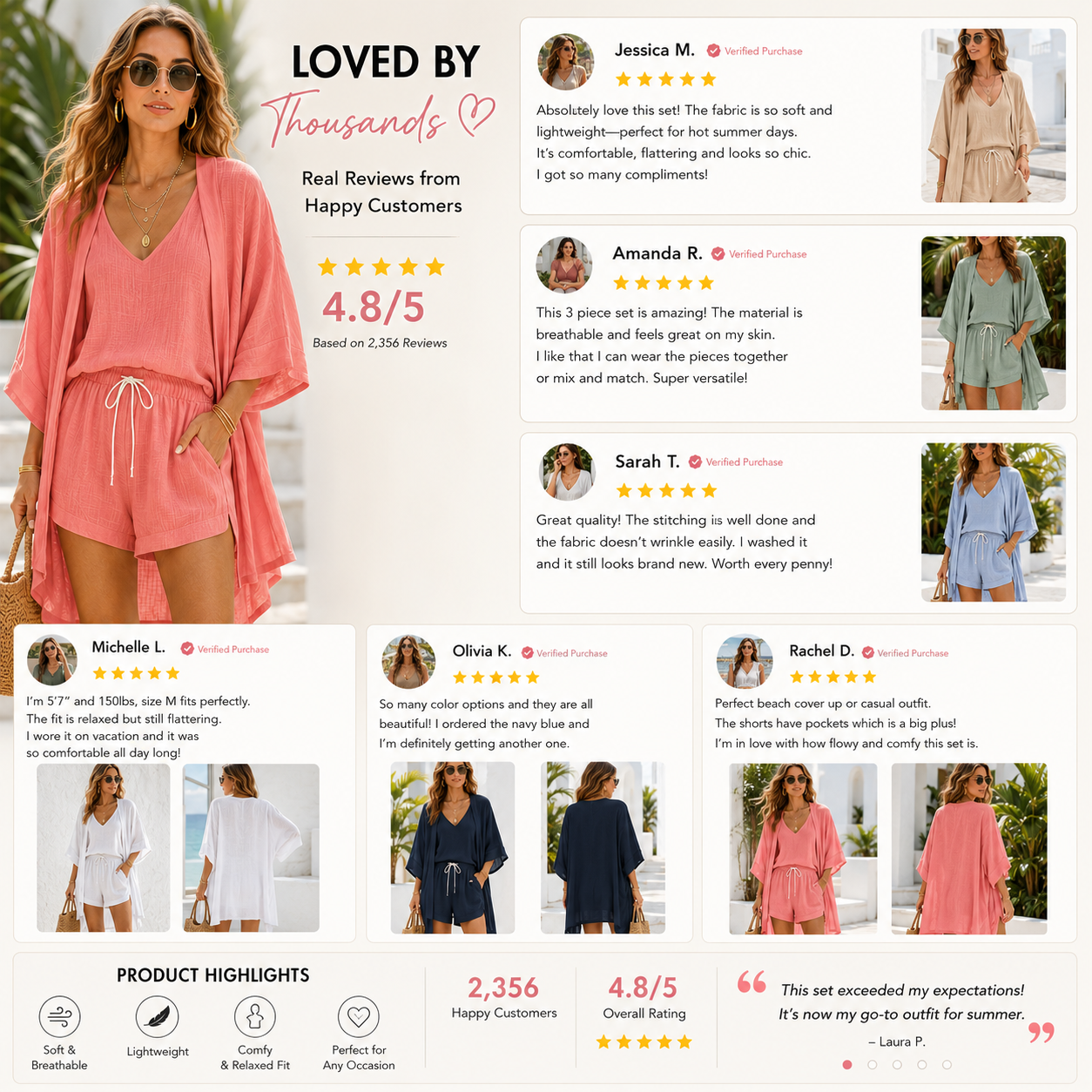 3 Piece Linen Matching Set Casual Loose Kimono Cardigan V Neck Tank Drawstring Shorts Women Beach Loungewear