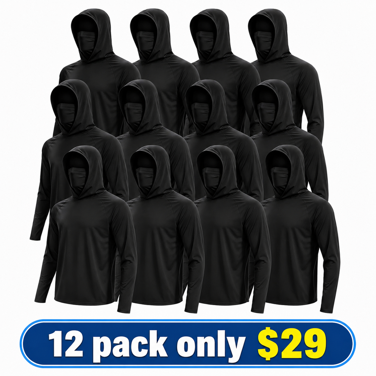 UPF 50+ Long-Sleeve Sun-Protection Hoodie (with Sleeve Pocket and Face Mask)