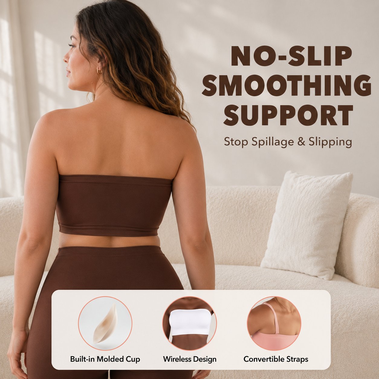 ✨ Convertible Strapless Bandeau Bra with Wireless Comfort, Anti-Slip Grip 👍💃Suitable for All Body Types