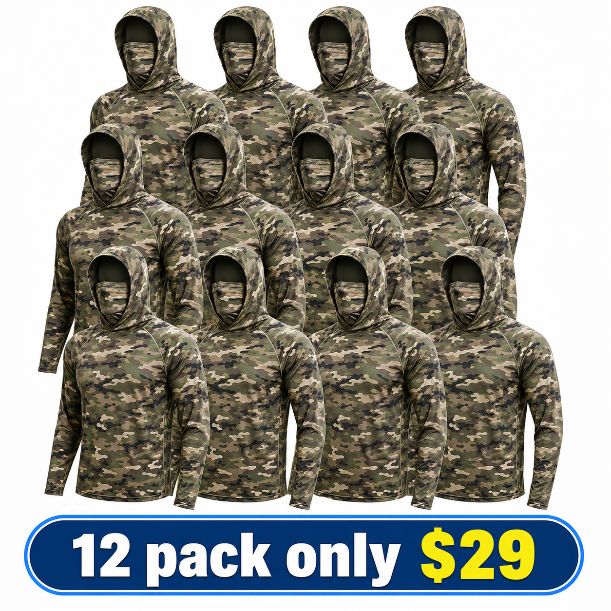UPF 50+ Long-Sleeve Sun-Protection Hoodie (with Sleeve Pocket and Face Mask)