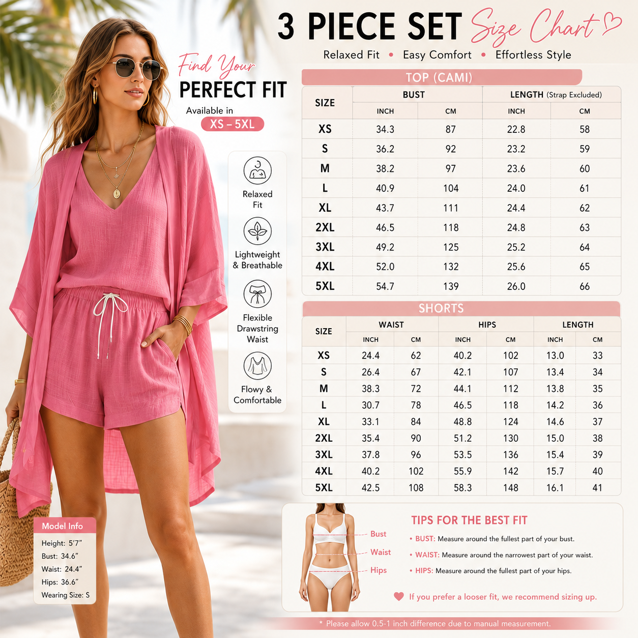 3 Piece Linen Matching Set Casual Loose Kimono Cardigan V Neck Tank Drawstring Shorts Women Beach Loungewear