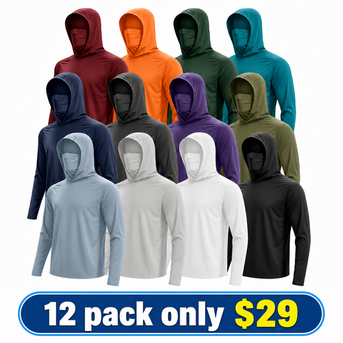 UPF 50+ Long-Sleeve Sun-Protection Hoodie (with Sleeve Pocket and Face Mask)