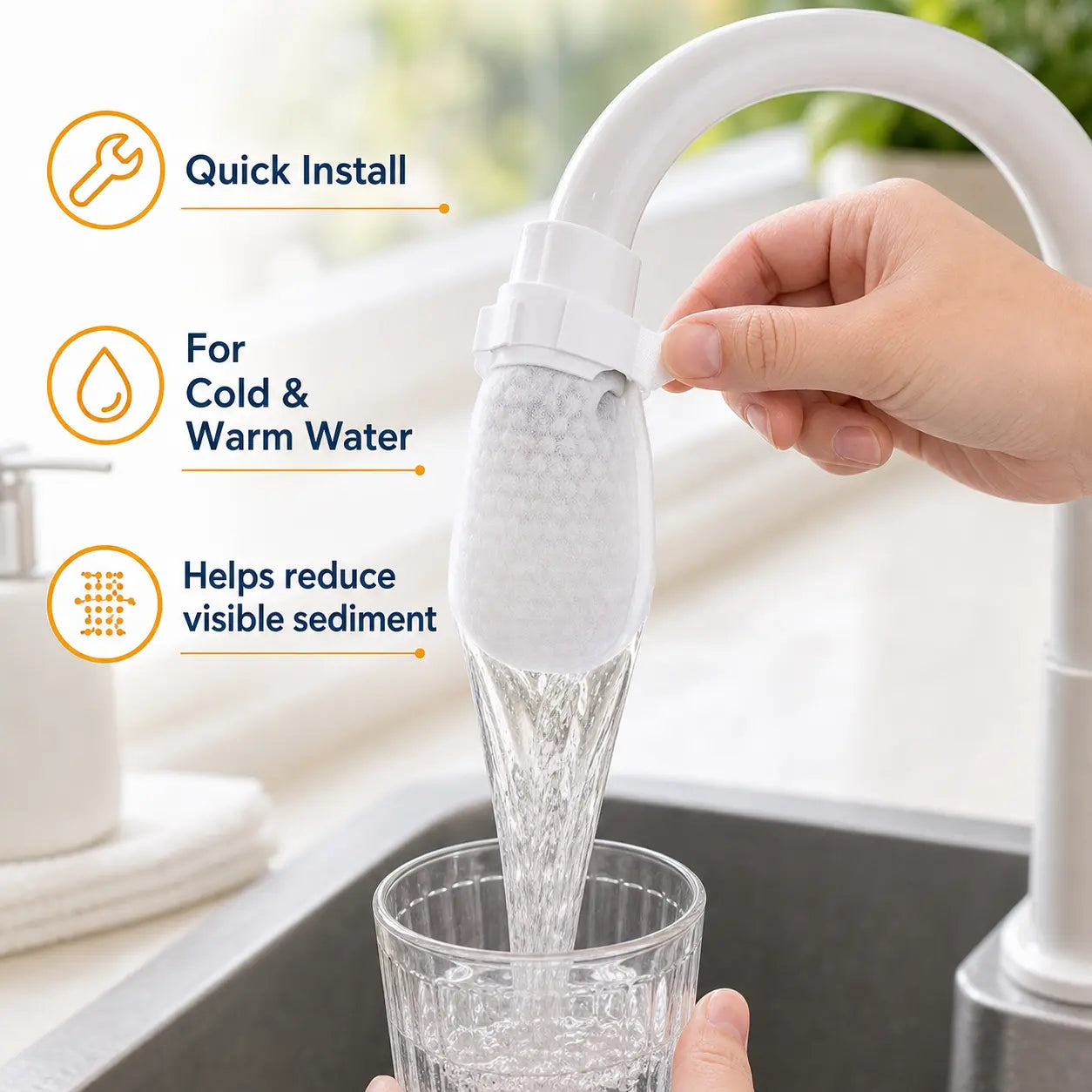 Cotton Faucet Filter Bags for Faucets Under 1" - Splash-Reducing Sediment Filter